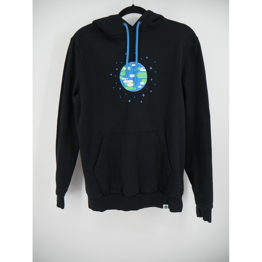 Kurzgesagt Earth Hoodie Black‎ Blue Lined Size M Planet Design Cotton Fleece EUC